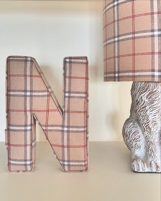 Plaid Natural Red & Grey Letter