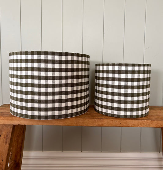 Olive Gingham Drum Lampshade